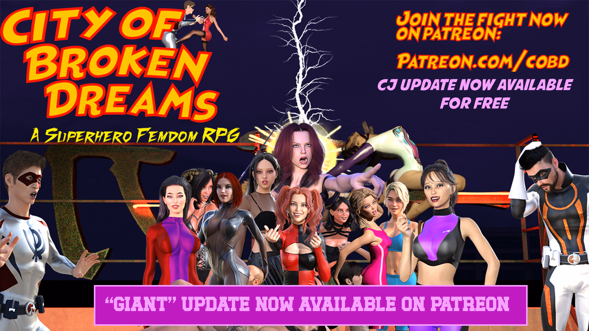 City of Broken Dreams: A Femdom Superhero Game — free RPGM adult game download